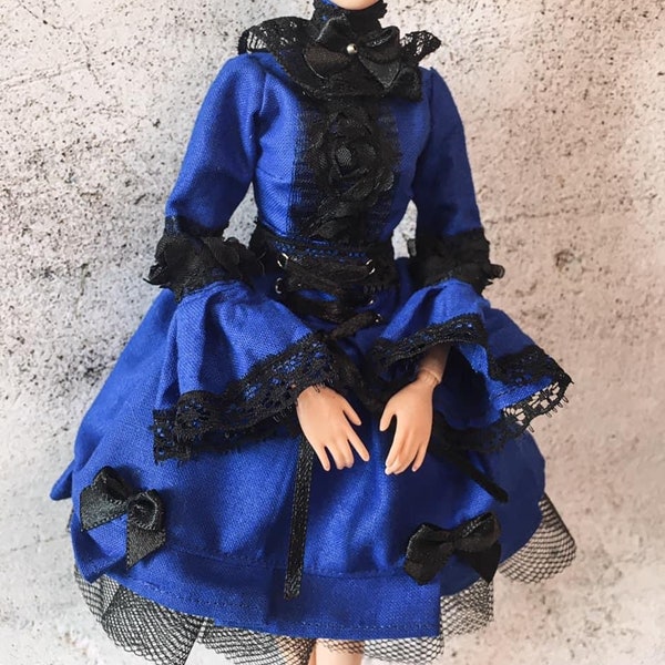 Blue goth lolita dress for fashion 11,5 inch 30 cm size doll clothes
