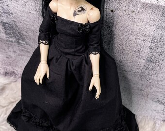 Gothic Black Lady Dress BJD 1/4 Minifee MSD Slim, Kid Delf Gothic Black Lady Dress BJD 1/4 Minifee MSD Slim, Kid Delf
