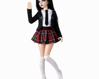 High school uniform black and red set clothes BJD 1/4 Minifee MSD slim, Kid Delf, Soulkid, Hujoo, Ellowyne Wilde