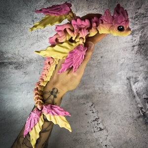 3D Printed Pink gold element dragon Chibi Decoration Toy Fantasy