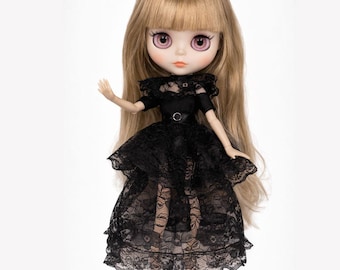 Vestido de fiesta gótico con encaje negro para muñeca BLYTHE, ropa personalizada.