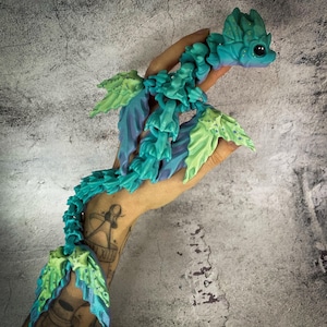 3D Printed Pink turquoise green dragon Chibi Decoration Toy Fantasy