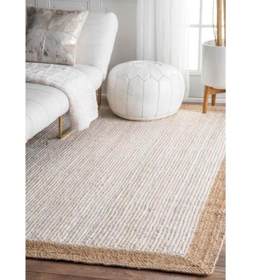 Handwoven Jute Area Rug, Natural Boho Farmhouse Square Design - Etsy