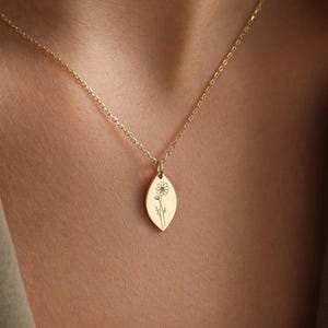 Custom Birth Flower Necklace: Engraved Sterling Silver Floral Pendant