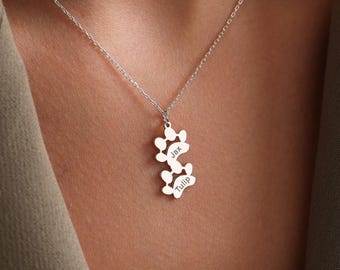 Personalized Paw Name Necklace, Custom Pet Jewelry, Dog Mom Cat Mom Memorial Gift