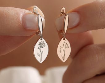 Personalized Birth Flower Earrings, Custom Floral Dainty Earrings, Meaningful Gift for Mom