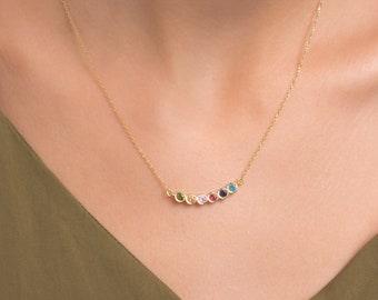 14k Solid Gold Family Birthstone Necklace: Personalized Jewelry Gift