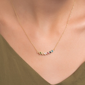14k Solid Gold Family Birthstone Necklace: Personalized Jewelry Gift