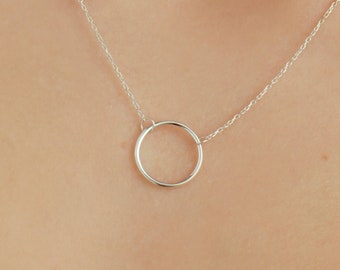 Sterling Silver Circle Necklace: Dainty Karma Pendant