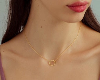 14k Solid Gold Circle Necklace, Karma Necklace, Round necklace, Dainty Necklace, Layering Necklace, Minimalist Necklace