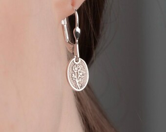 Sterling Silver Birth Flower Earrings: Personalized Floral Jewelry