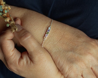 Custom Sterling Silver Birthstone Bracelet: Personalized Gemstone Jewelry