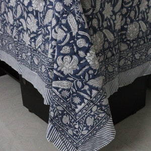 Indiaas tafelkleed met blokprint, vintage katoenen tafelkleed met bloemen, blauwe klassieke Franse eettafelhoes, housewarming keuken huwelijkscadeaus