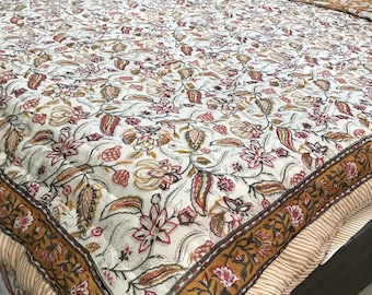 Boho Cotton Duvet Cover Set - Hand Block Print Yellow Floral Bedding