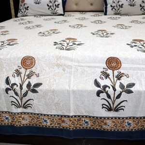 Indian Block Print Bedsheet Floral Print Bed Set Handmade Bedspread Pure Cotton Bed Sheets Luxury Bedding- Twin, Queen, King Size Bedding image 9
