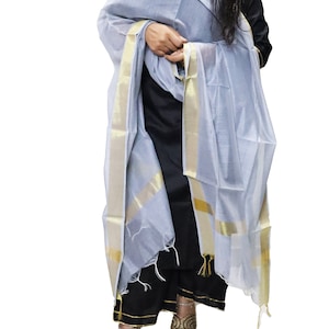 grey silk dupatta for women