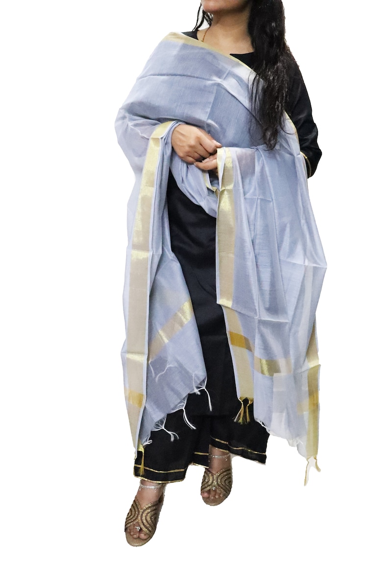grey silk dupatta for women