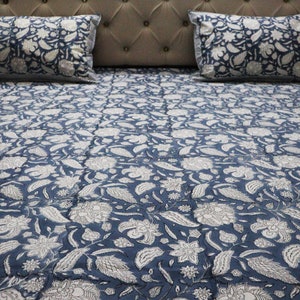 100% Cotton Bedsheet hand block printed Bed Sheet with pillow covers Indian print home decor bedspread Fitted sheets Queen bedsheet Blue