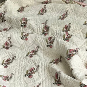 Cotton pink comforter indian block print bedding