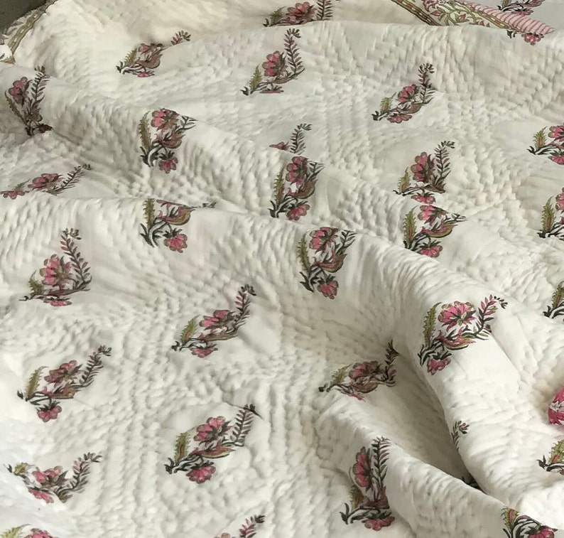 Cotton pink comforter indian block print bedding
