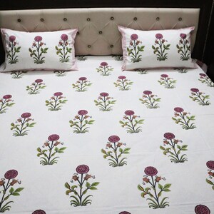 Indian Block Print Bedsheet Floral Print Bed Set Handmade Bedspread Pure Cotton Bed Sheets Luxury Bedding- Twin, Queen, King Size Bedding