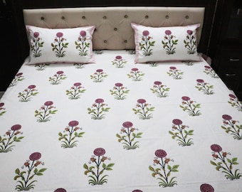 Parure de lit à imprimé floral indien, couvre-lit fait main, draps en pur coton, literie de luxe, lits jumeaux, queen-size et king-size