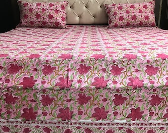 レッドコットンベッドシーツ、ハンドメイドインドプリント寝具セット