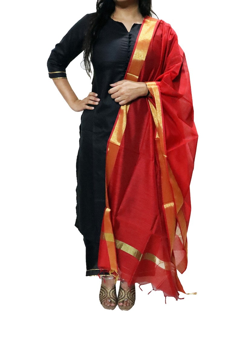 red silk dupatta for women
