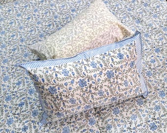 Jaipur Hand Block Printed Cotton Bed Cover with Two Pillowcases – King Queen Twin Flat Sheet, Cottage Core BedSheet Set