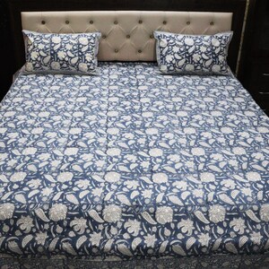 100% Cotton Bedsheet hand block printed Bed Sheet with pillow covers Indian print home decor bedspread Fitted sheets Queen bedsheet Blue