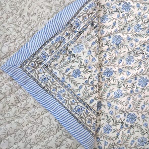 Handmatige blokprint botanische sprei katoenen quilt twin/queen/kingsize sprei grijs en blauw gebloemd dekbedovertrek Boho chic beddengoed deken