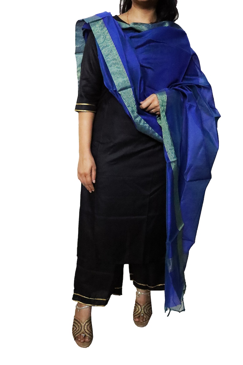 blue silk dupatta for women