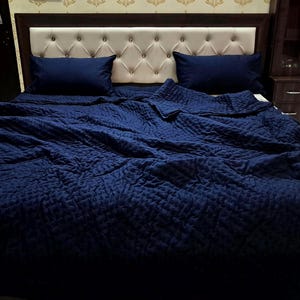 Navy Blue Cotton Quilt - Handmade Bed Throw Twin Queen King Quilt Coverlet