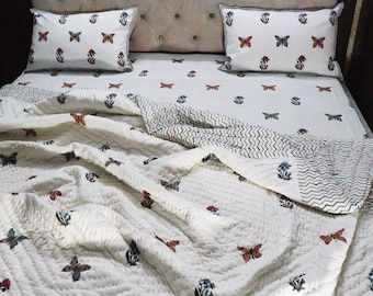 Cubrecama bohemio extragrande de algodón blanco - Juego de edredón - Juego de ropa de cama floral para camas individuales, queen y king - Edredón, sábana y fundas de almohada hechos a mano