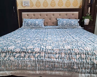 Copripiumino in cotone con stampa floreale blu, copripiumino con stampa a mano, copripiumino per letto matrimoniale, matrimoniale e singolo, regalo per la festa della mamma, arredamento per la casa