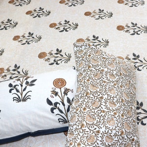 Indian Block Print Bedsheet Floral Print Bed Set Handmade Bedspread Pure Cotton Bed Sheets Luxury Bedding- Twin, Queen, King Size Bedding Blue