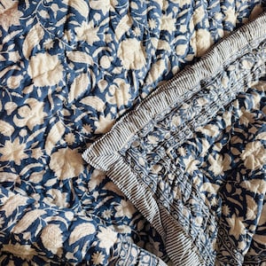 Soft Quilted Cotton Baby Blanket - Hand Block Print Crib Quilt - Lightweight Breathable Nursery Blanket