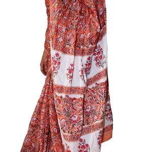 floral printed orange saree