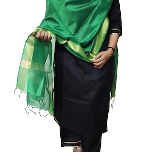 green silk dupatta for women