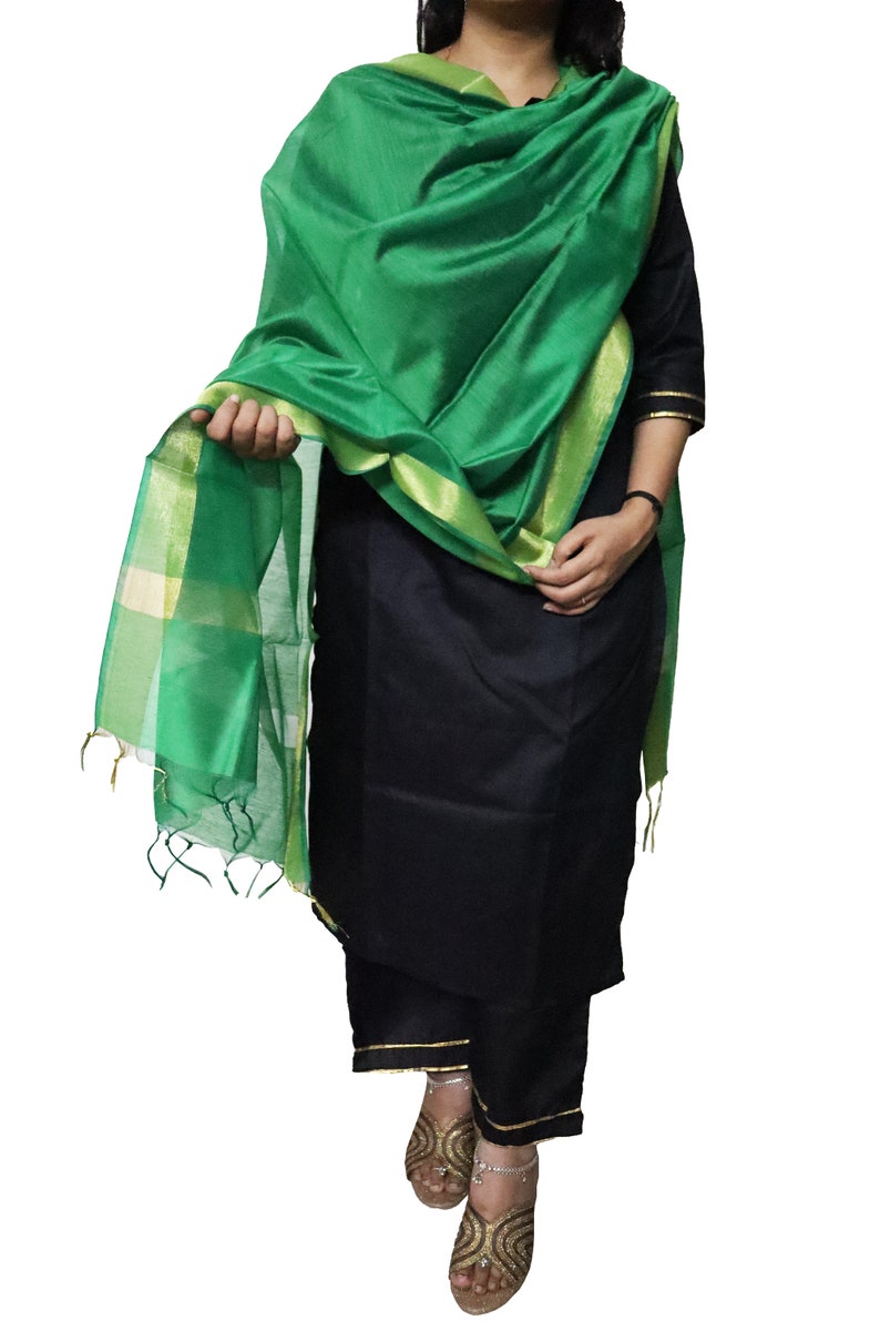 green silk dupatta for women