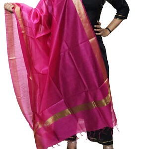 Chanderi Silk Dupatta/Scarf/Wraps for Women, Colorful Silk Dupatta Christmas Party Wedding Dupatta Lightweight Silk Veil Elegant Silk Scarf Pink