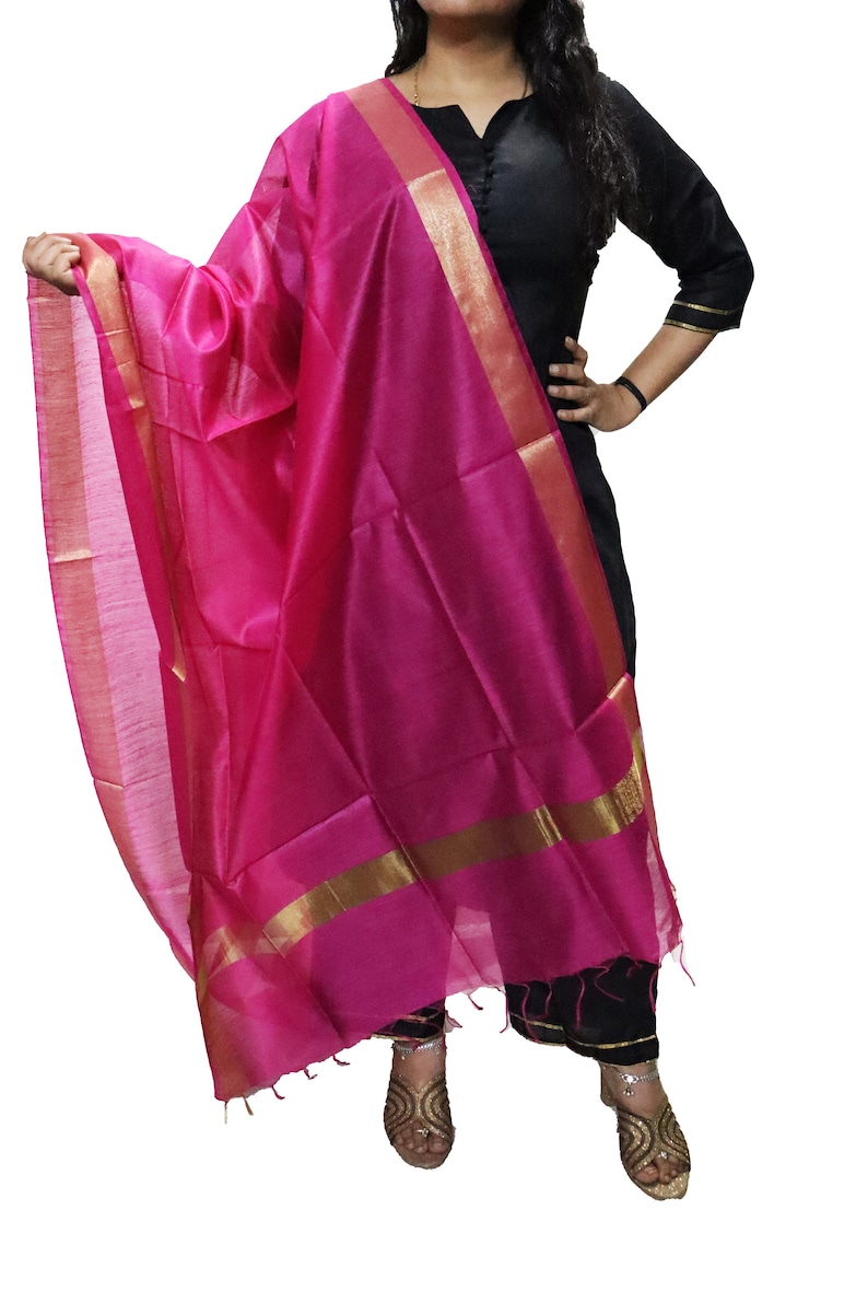 Chanderi Silk Dupatta/Scarf/Wraps for Women, Colorful Silk Dupatta Christmas Party Wedding Dupatta Lightweight Silk Veil Elegant Silk Scarf Pink