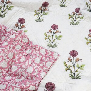 Comforter Quilt Hand Block Printed 100% Pure Cotton Cloth Quilted Throw Blanket Cover for Couch and Bed Lap Bedding Coverlet Oversized Quilt