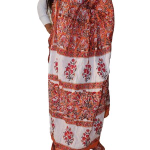 orange printed saree for women with 
blouse