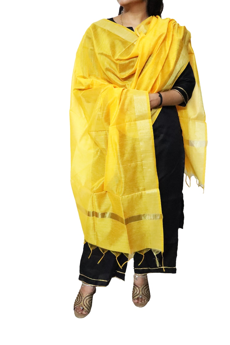 yellow silk dupatta for women