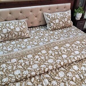 Brown Floral Block Print Quilt, Handmade Reversible Cotton Kantha Bedspread image 9