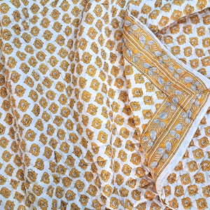 Edredón de algodón con estampado a mano de Jaipur / Colcha reversible hecha a mano / Funda de cama/sofá con estampado floral amarillo