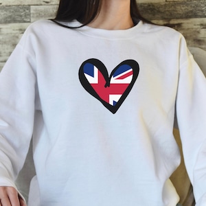 Union Jack Heart Sweatshirt, GB Flag Sweatshirt, British Flag Sweatshirt, Flag Heart Sweatshirt, Flag Heart, Valentine Sweater