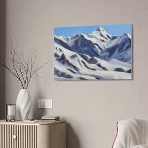 An Original Painting of a Snow-Capped Mountain Range