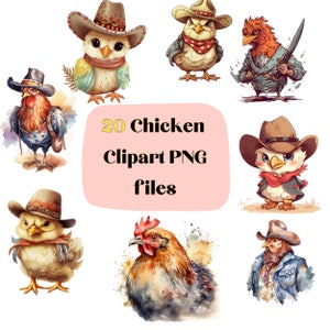 Sweet Chicken Clipart,Angry Chicken Clipart,Watercolor Illustration,Chicken Clipart PNG,Cowboy Chicken Clipart